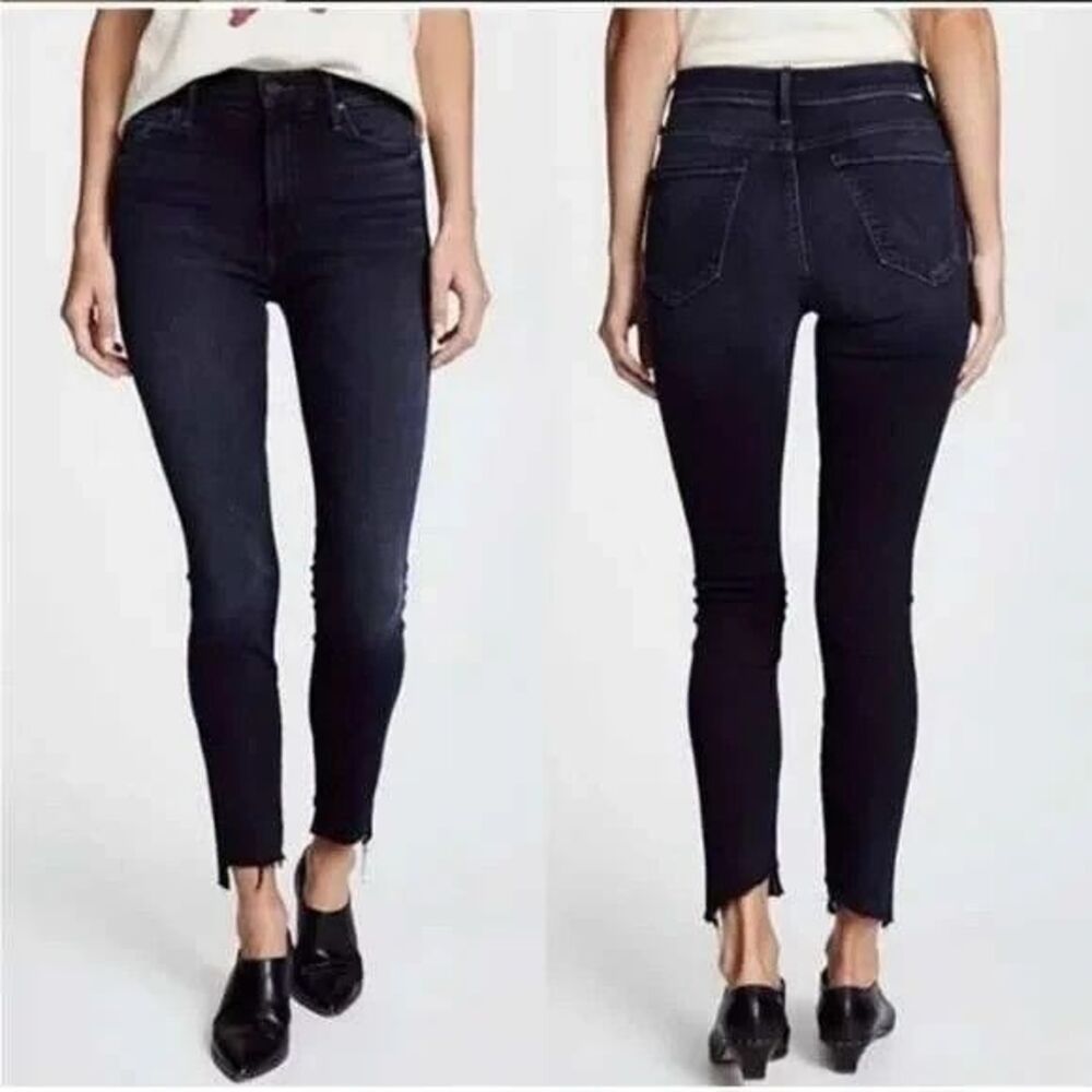 MOTHER Stunner Zip Two Step Fray Wash Skinny Ankle Denim Blue Jeans SIZE 26